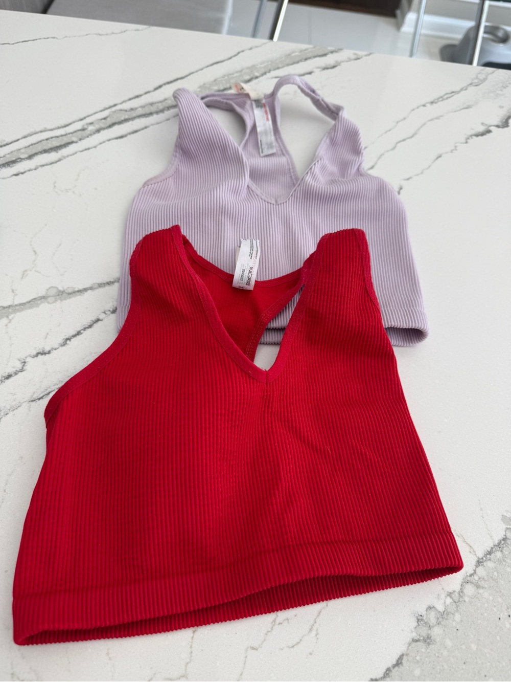 Free People Duo Ribbed V-Neck Cropped Tank in Lavender and Red